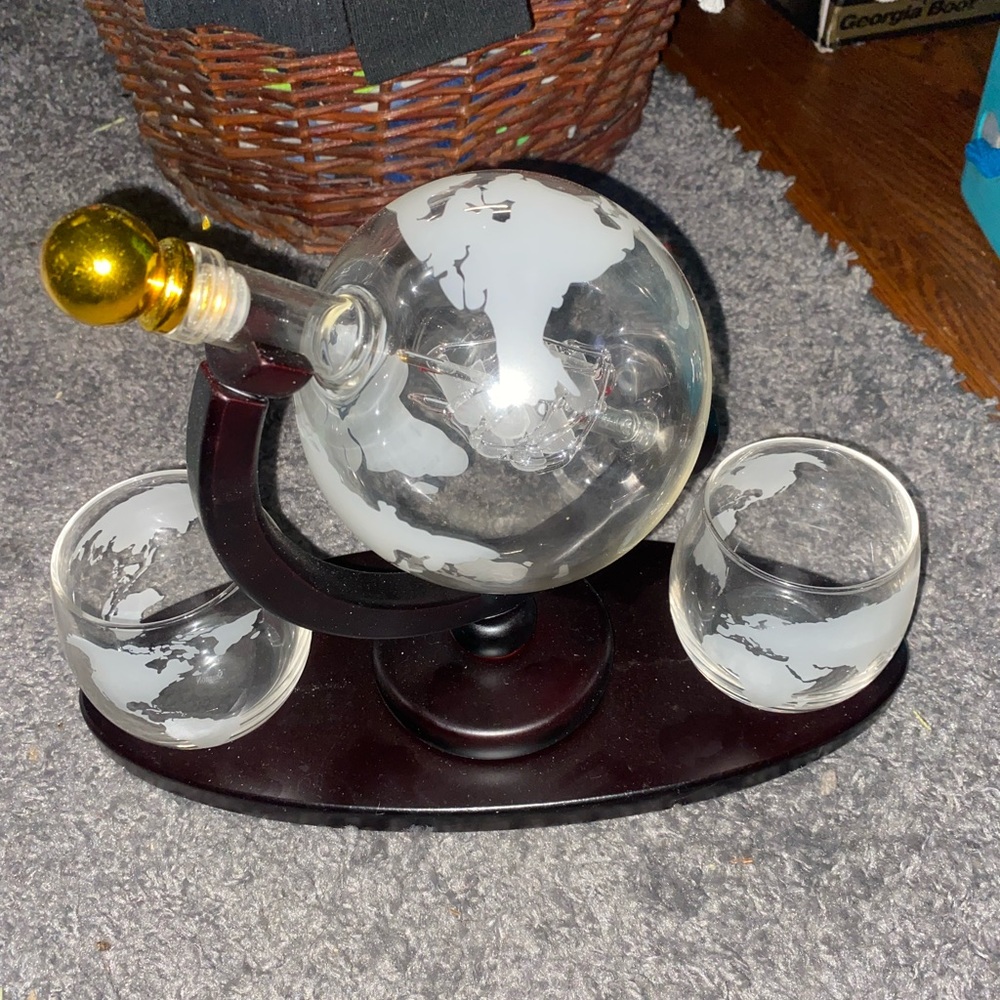 Globe ship in a bottle decanter set
